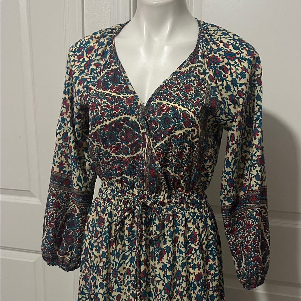 Anthropologie Boemo  Floral Long Sleeve Dress - Red and Blue - Picture 3 of 14